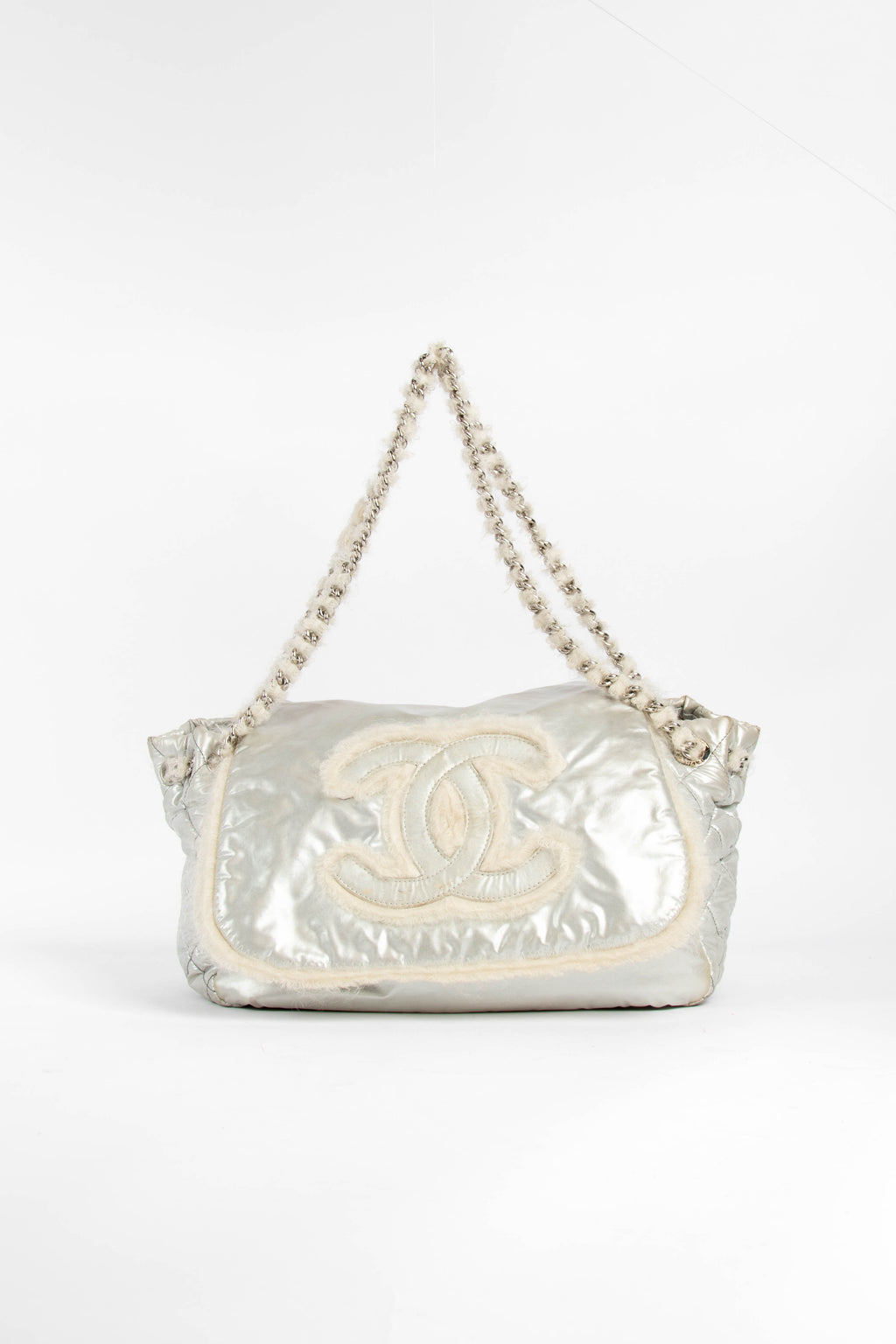 2010s Chanel Silver CC Accordion Flap Shoulder Bag