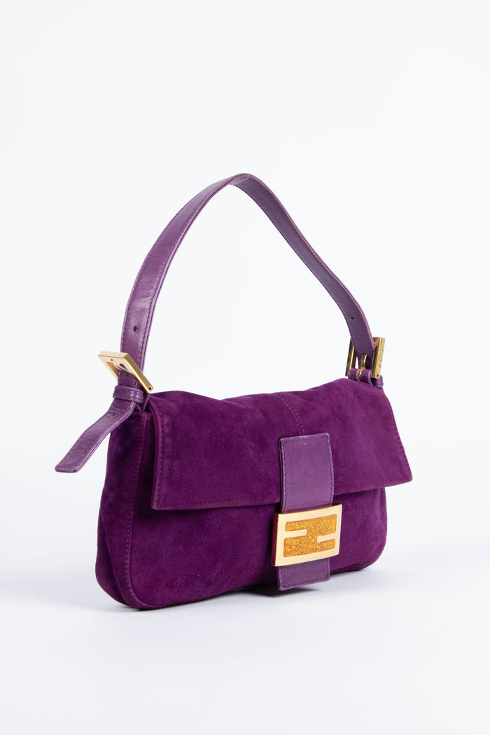 Vintage Fendi Purple Suede Baguette Shoulder Bag