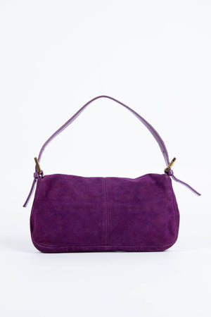 Vintage Fendi Purple Suede Baguette Shoulder Bag