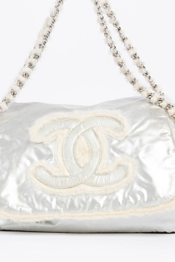 2010s Chanel Silver CC Accordion Flap Shoulder Bag