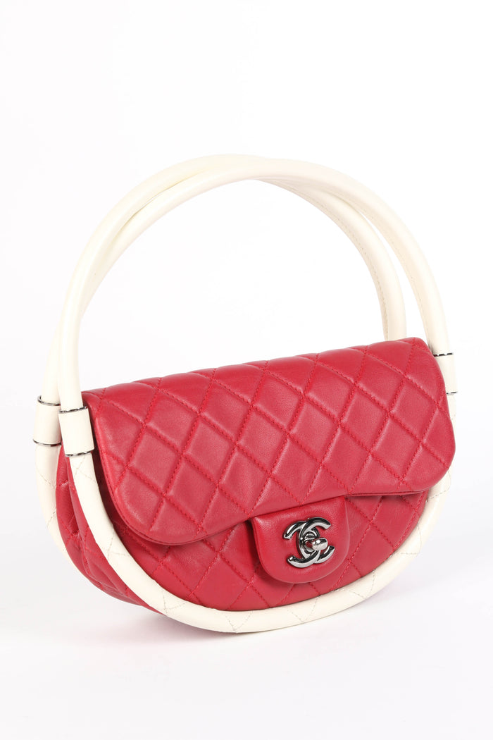 RARE 2010s Chanel Red Lambskin Leather Hula Hoop Bag