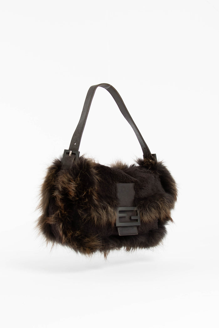 Vintage Fendi Brown Fur Baguette Shoulder Bag