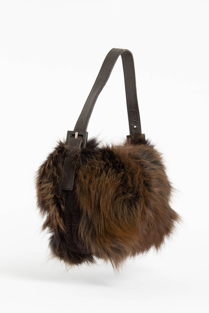 Vintage Fendi Brown Fur Baguette Shoulder Bag