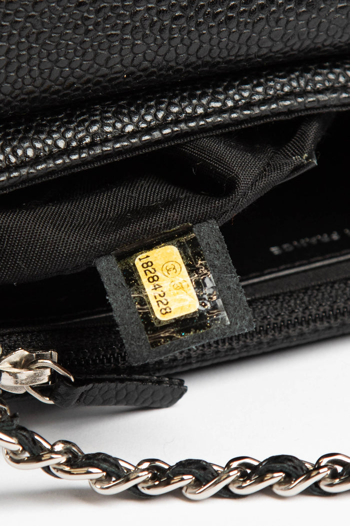 Vintage Chanel Black Caviar Leather CC Small Caviar Crossbody Bag