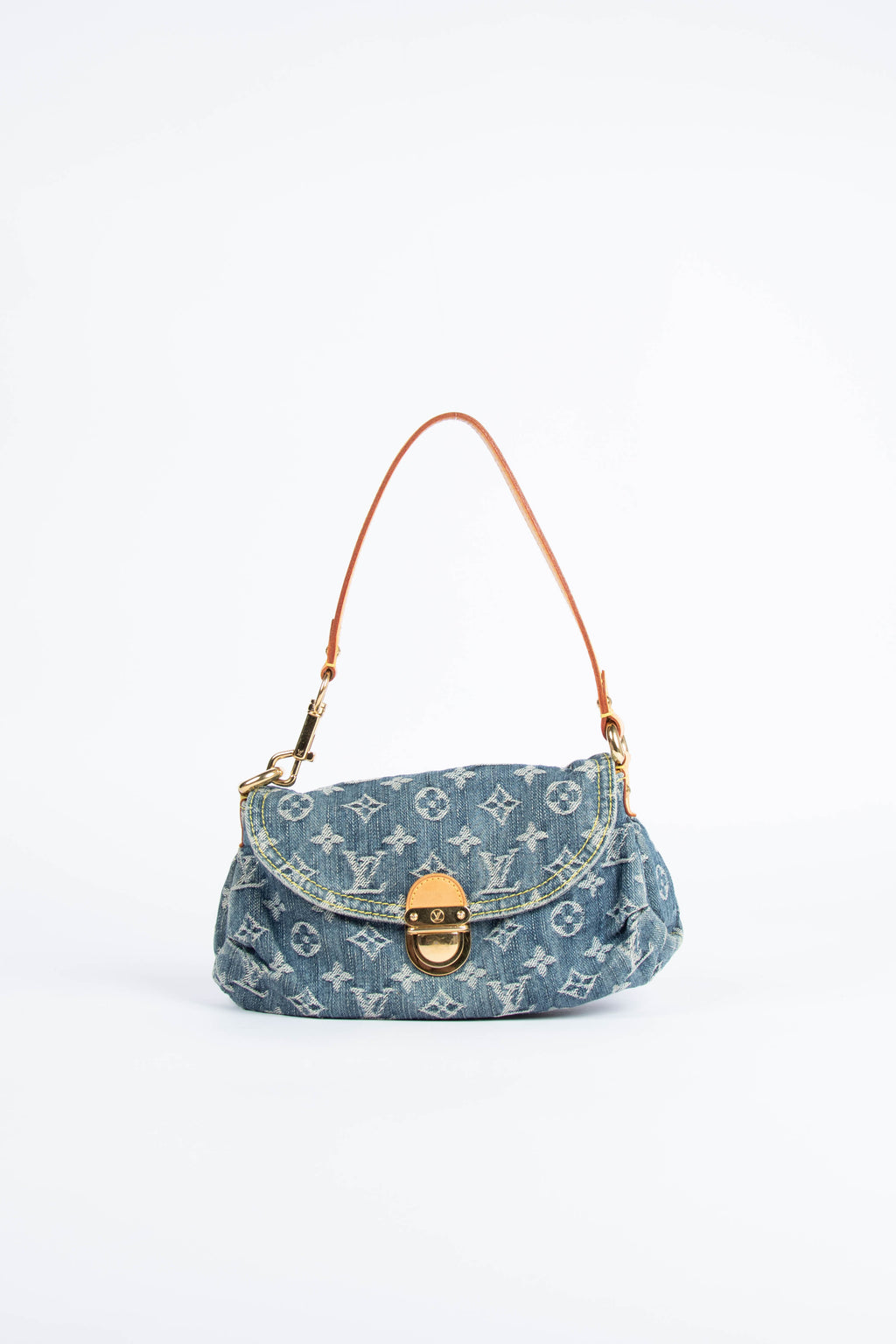 2000s Louis Vuitton Pleaty PM Blue Denim Shoulder Bag