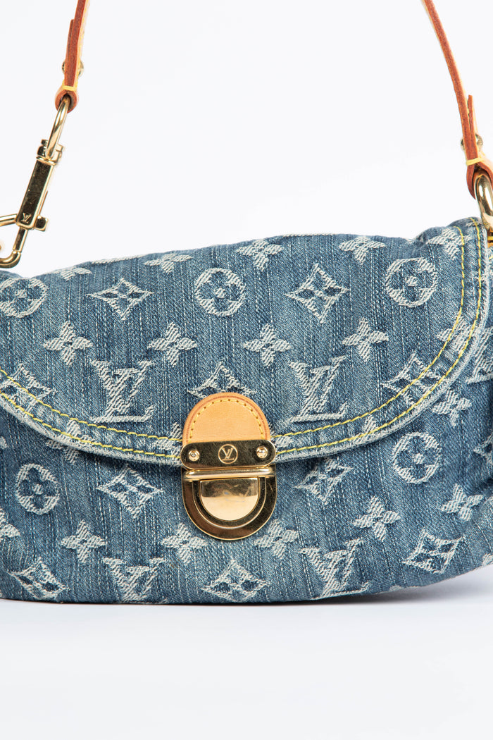 2000s Louis Vuitton Pleaty PM Blue Denim Shoulder Bag