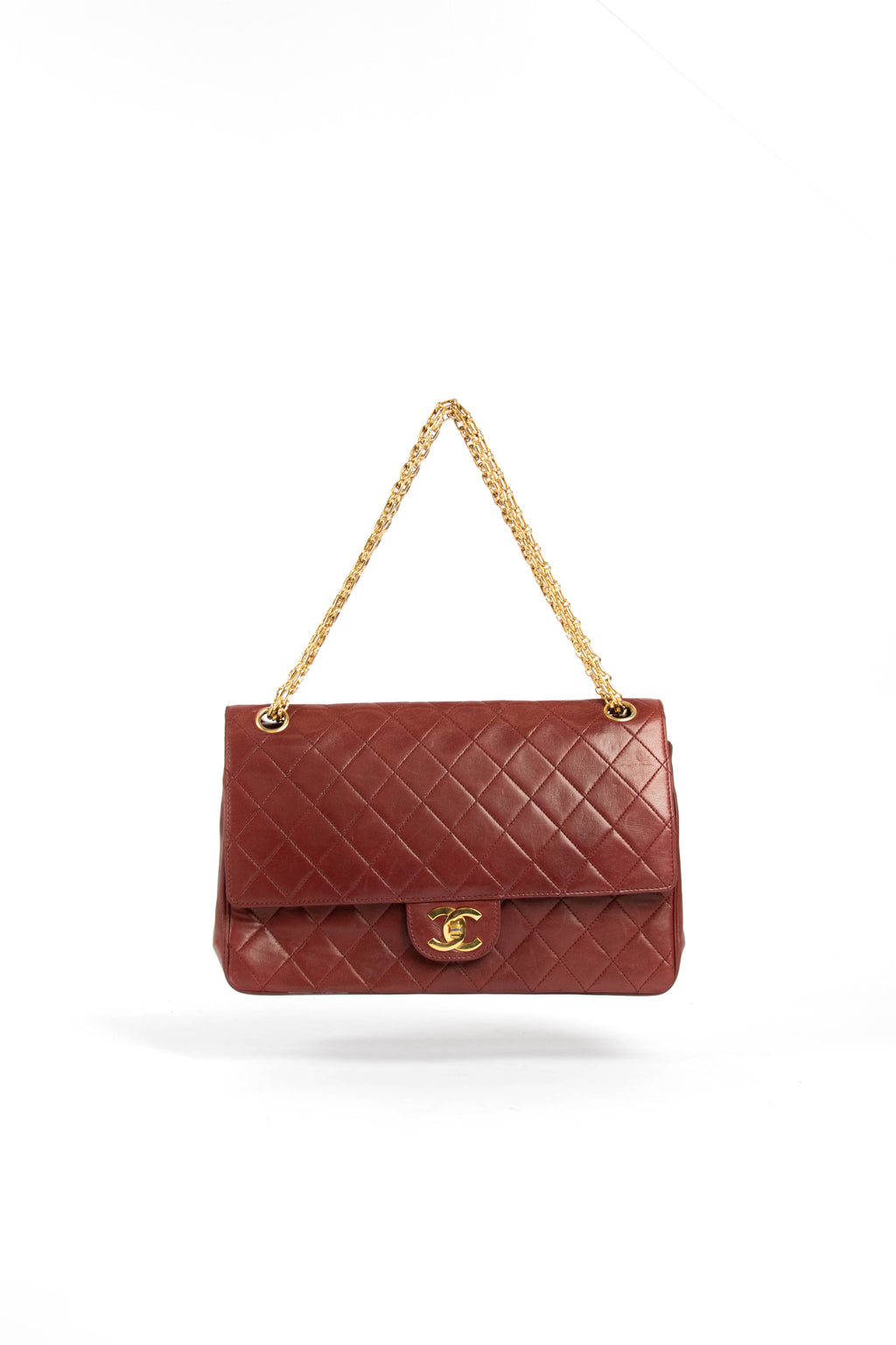 80s Vintage Chanel Burgundy Lambskin Single Flap Shoulder Bag