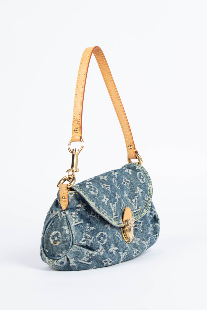 2000s Louis Vuitton Pleaty PM Blue Denim Shoulder Bag