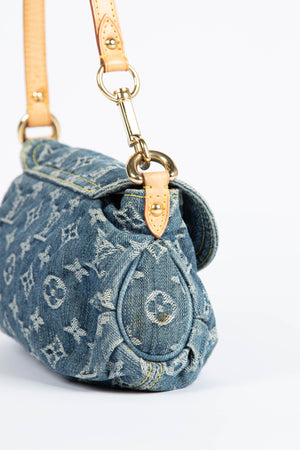 2000s Louis Vuitton Pleaty PM Blue Denim Shoulder Bag