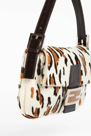 Vintage Fendi Leopard Pony Hair Baguette Shoulder Bag
