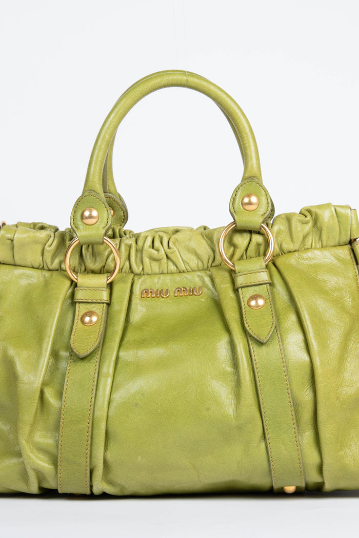 2000s Miu Miu Green Vitello Shoulder Bag