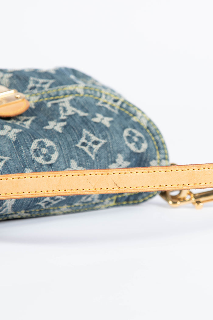 2000s Louis Vuitton Pleaty PM Blue Denim Shoulder Bag