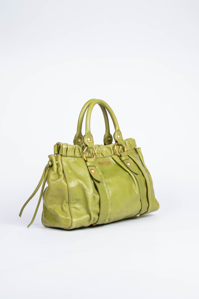 2000s Miu Miu Green Vitello Shoulder Bag