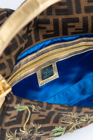 Vintage Fendi Zucca Gold Embroidered Baguette Shoulder Bag