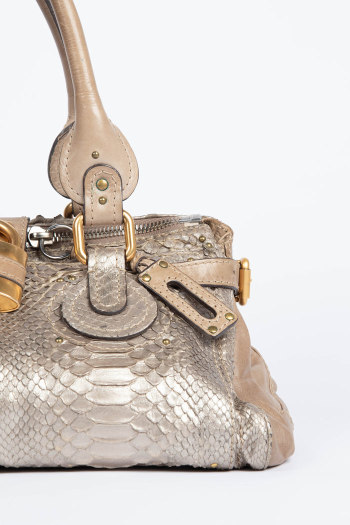 2000s Chloe Grey Python Leather Paddington Shoulder Bag