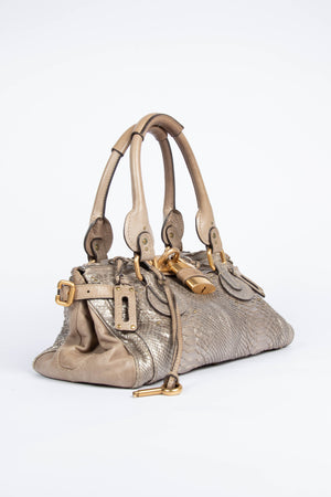 2000s Chloe Grey Python Leather Paddington Shoulder Bag