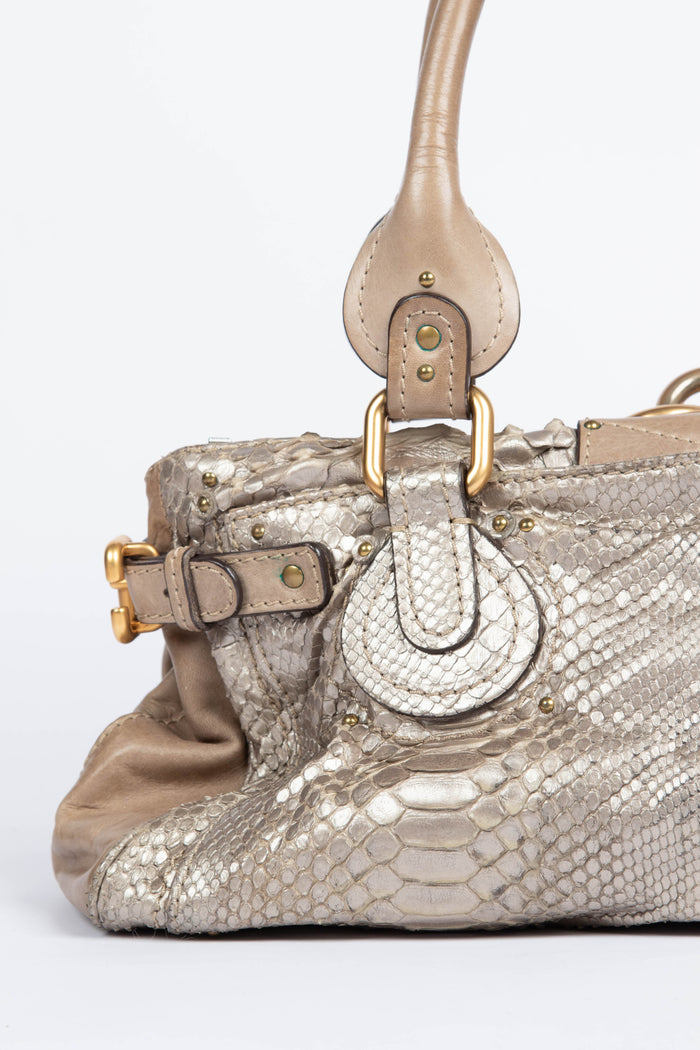 2000s Chloe Grey Python Leather Paddington Shoulder Bag