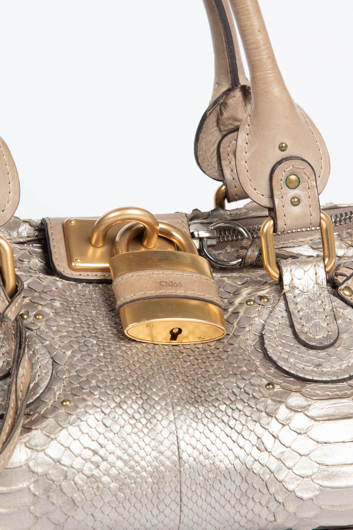 2000s Chloe Grey Python Leather Paddington Shoulder Bag