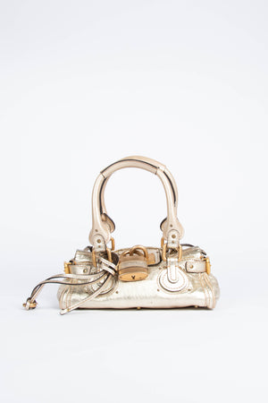 RARE 2000s Chloe Gold Metallic Leather Small Paddington Shoulder Bag