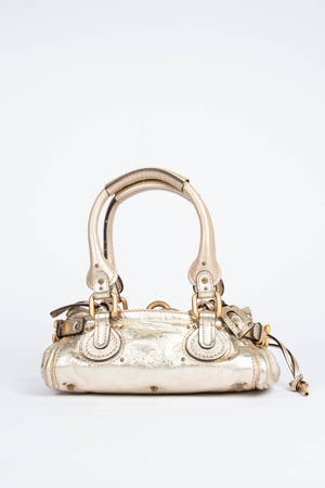 RARE 2000s Chloe Gold Metallic Leather Small Paddington Shoulder Bag