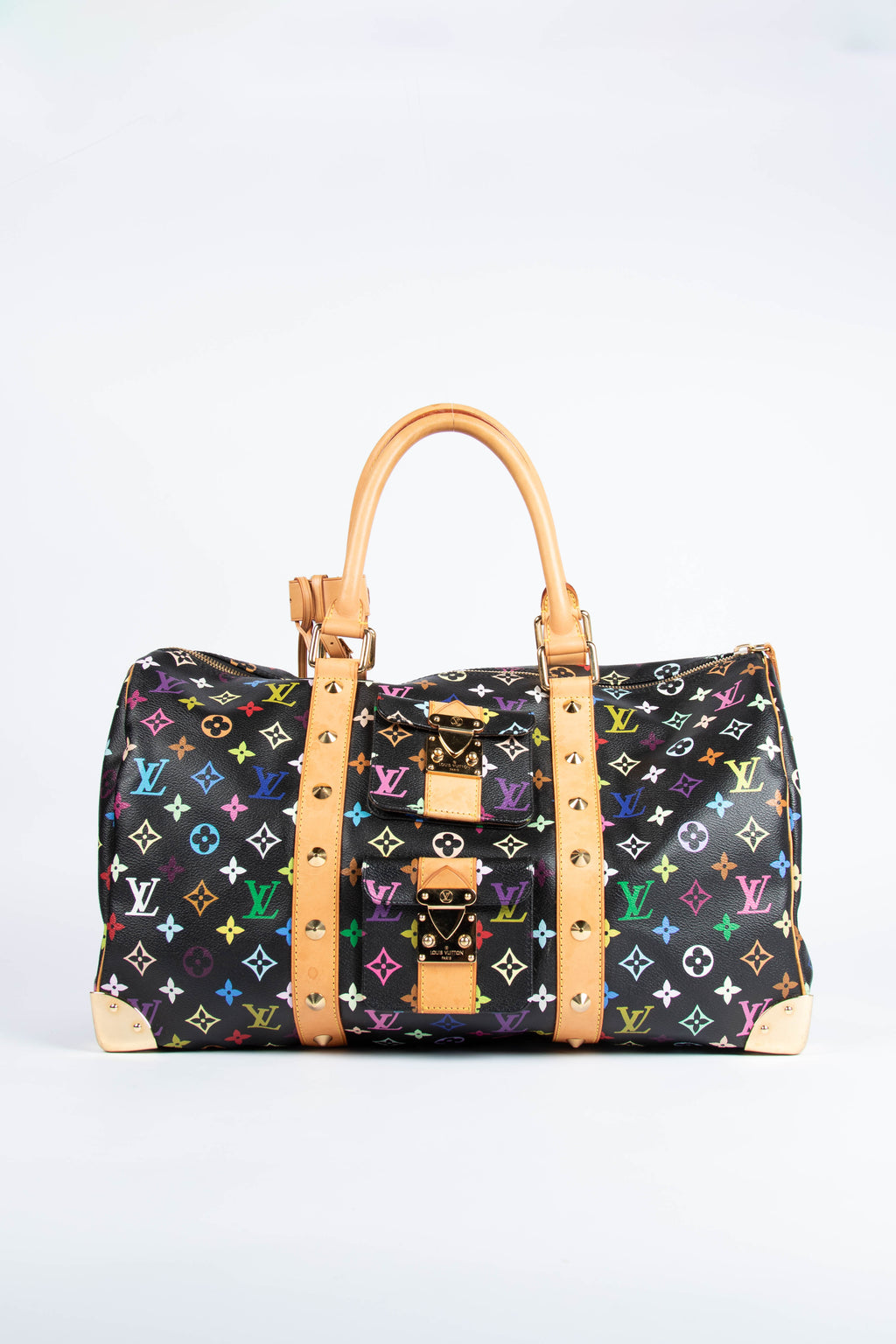 2000s Louis Vuitton x Takashi Murakami Black Multicolour Keepall 45cm