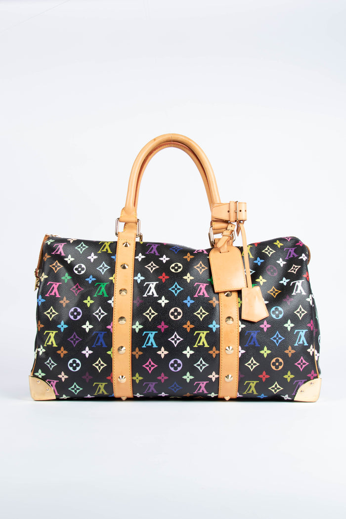 2000s Louis Vuitton x Takashi Murakami Black Multicolour Keepall 45cm