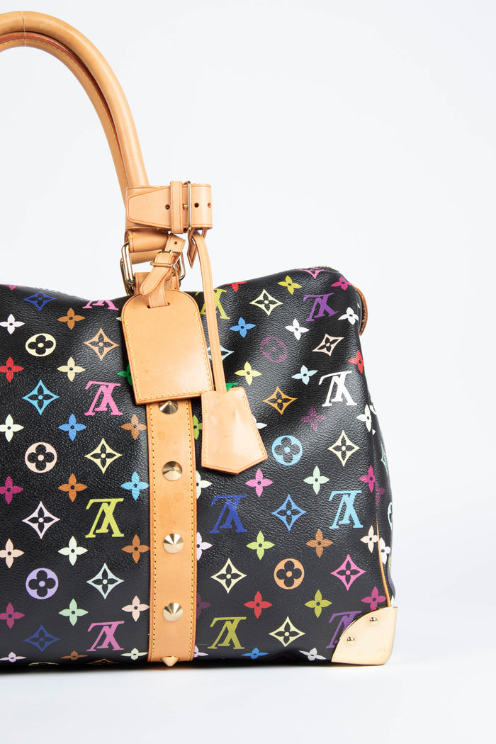 2000s Louis Vuitton x Takashi Murakami Black Multicolour Keepall 45cm