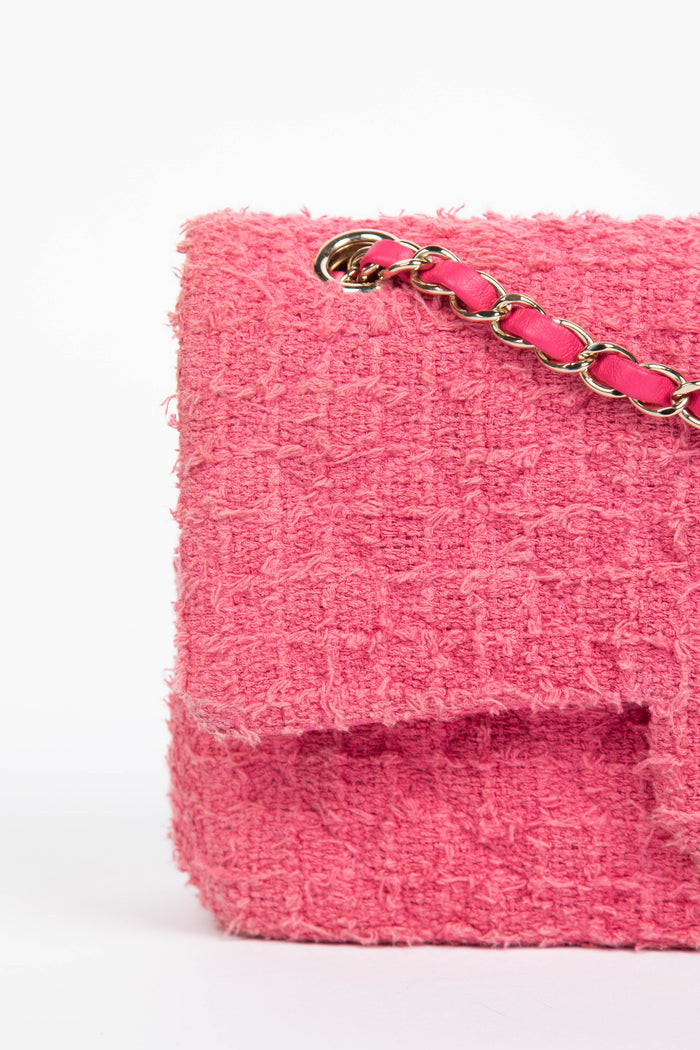2020s Chanel Pink Tweed Medium Double Flap Shoulder Bag