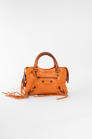 Y2K Balenciaga Orange Leather Mini City Bag