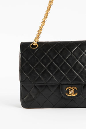 Vintage Chanel Black Lambskin Double Flap Shoulder Bag 24k GHW