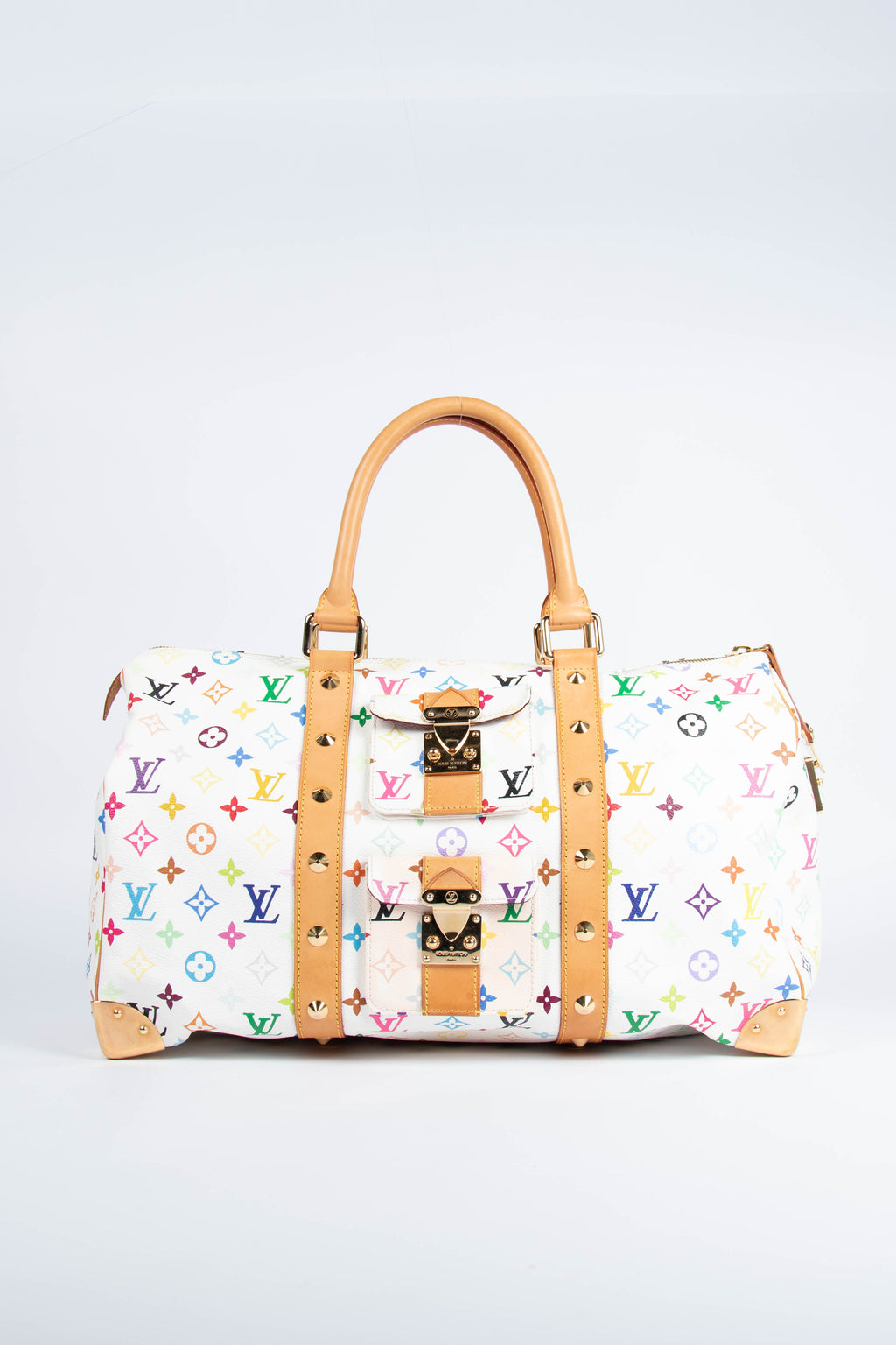 2000s Louis Vuitton x Takashi Murakami White Multicolour Keepall 45cm