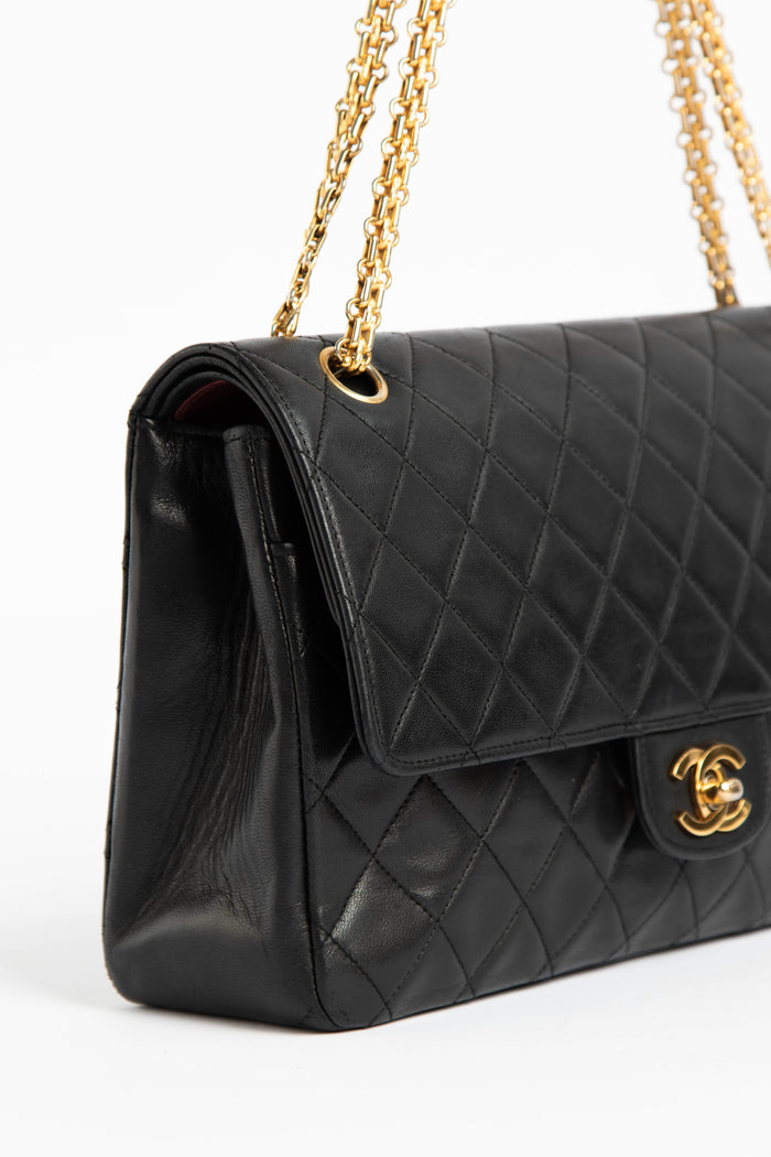 Vintage Chanel Black Lambskin Double Flap Shoulder Bag 24k GHW