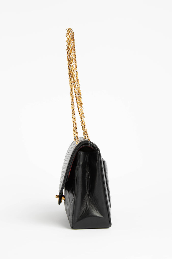 Vintage Chanel Black Lambskin Double Flap Shoulder Bag 24k GHW