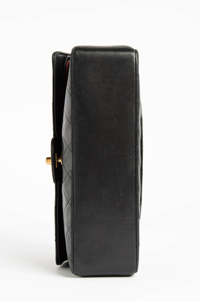 Vintage Chanel Black Lambskin Double Flap Shoulder Bag 24k GHW