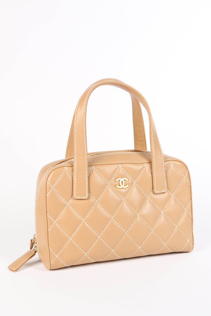 2000s Chanel Beige Leather Wild Stitch Tote Bag