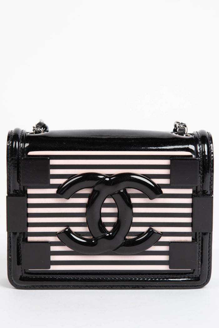 2010s Chanel Pink and Black Plexiglass and Leather Boy Brick Flap Bag