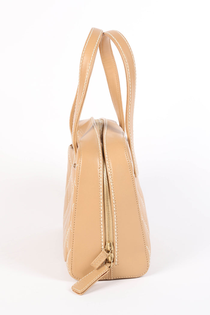 2000s Chanel Beige Leather Wild Stitch Tote Bag