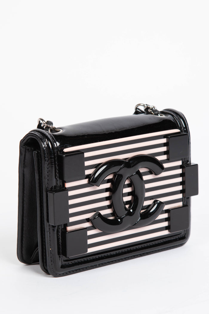 2010s Chanel Pink and Black Plexiglass and Leather Boy Brick Flap Bag