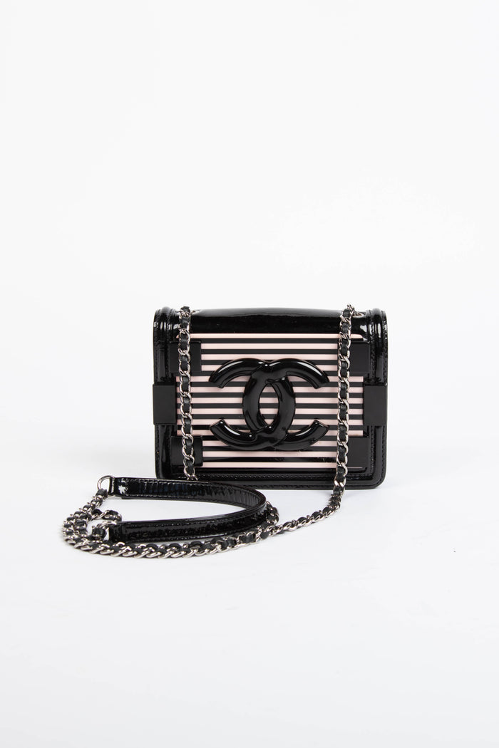 2010s Chanel Pink and Black Plexiglass and Leather Boy Brick Flap Bag