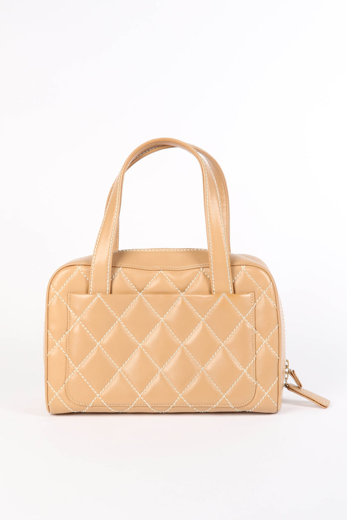2000s Chanel Beige Leather Wild Stitch Tote Bag