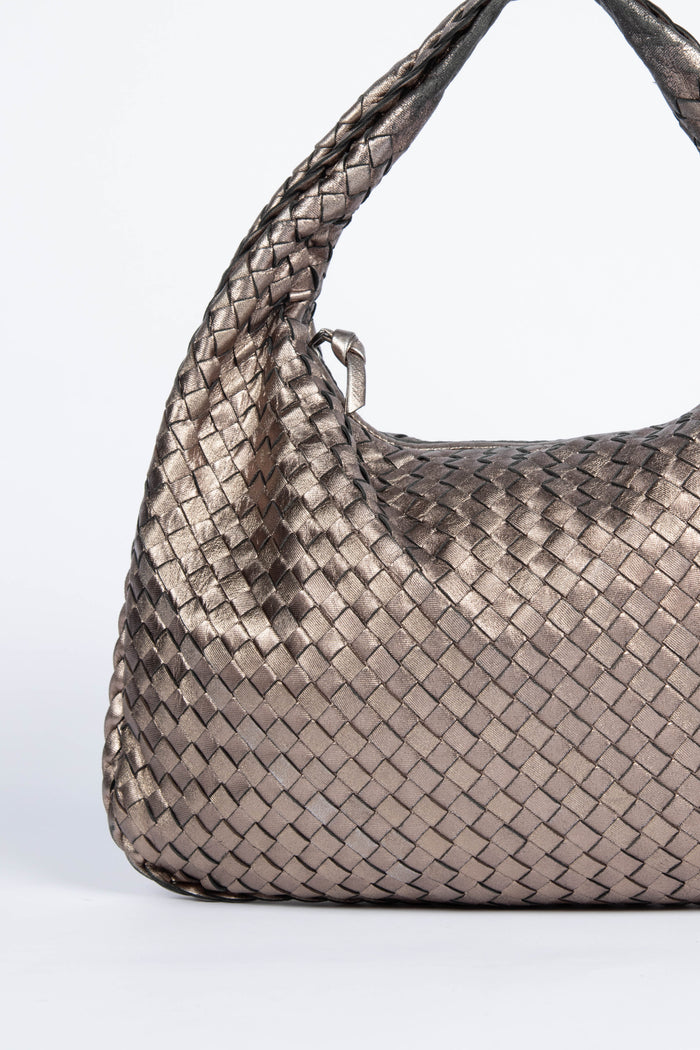 Vintage Bottega Veneta Silver Intrecciato Shoulder Bag