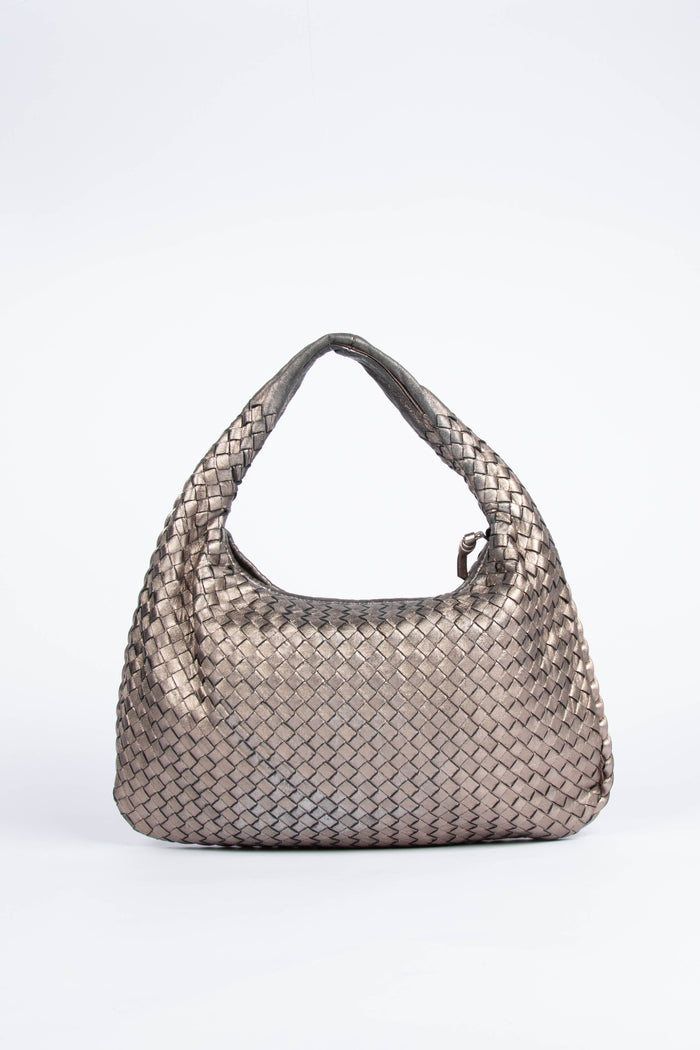 Vintage Bottega Veneta Silver Intrecciato Shoulder Bag