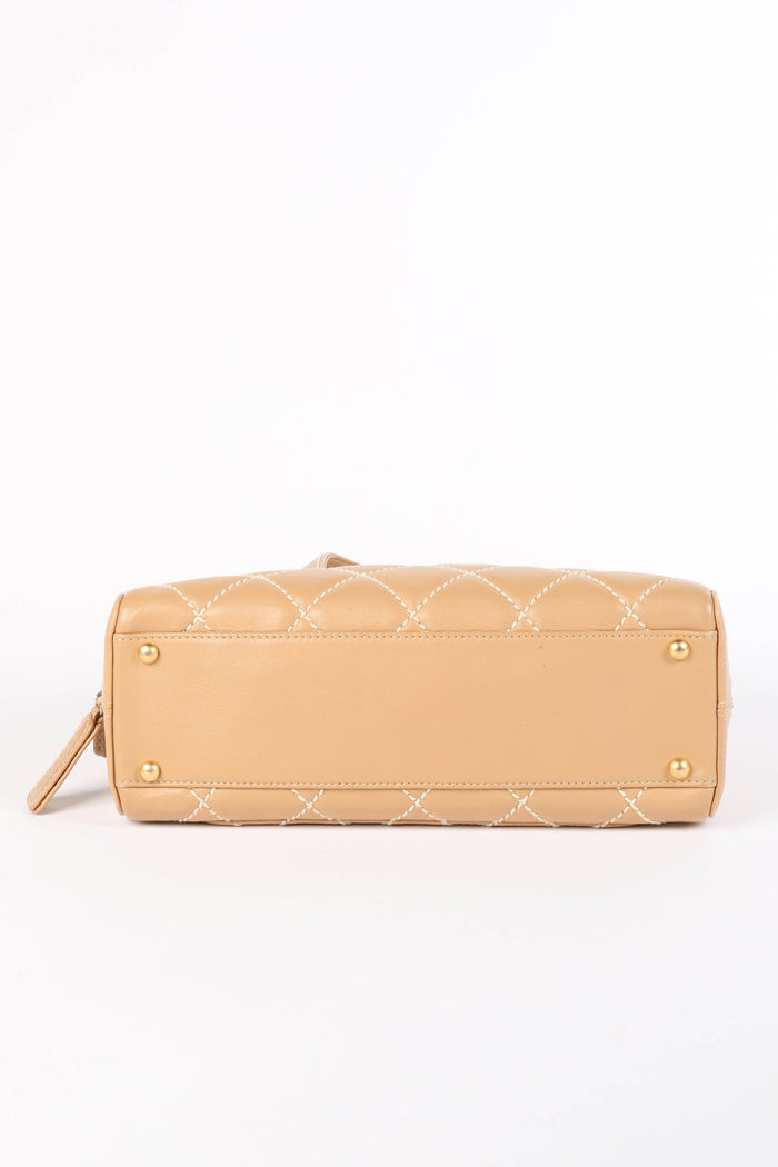 2000s Chanel Beige Leather Wild Stitch Tote Bag