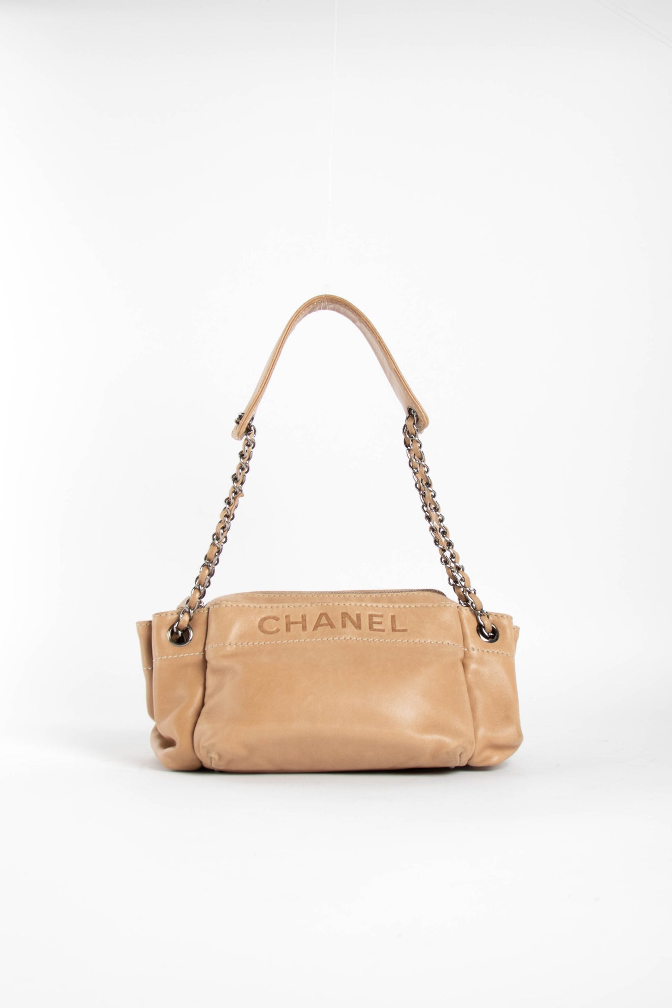 Vintage Chanel Beige Leather Shoulder Bag