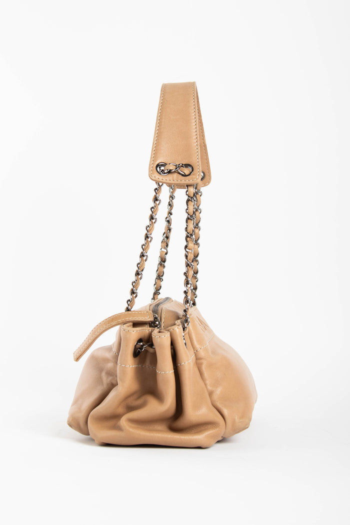 Vintage Chanel Beige Leather Shoulder Bag