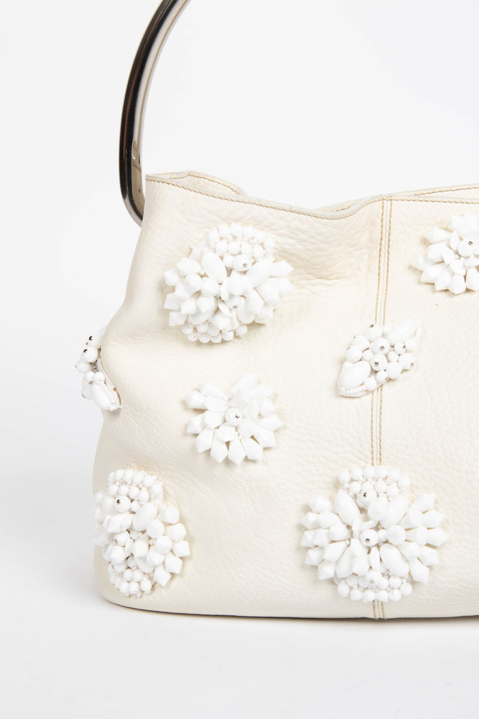 2010s Prada Cream Leather Embellished Bucket Bag