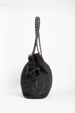 2000s Chanel Denim CC Drawstring Tote Bag
