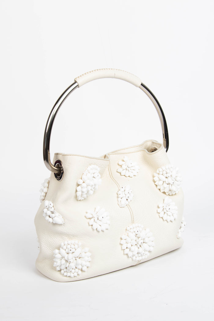 2010s Prada Cream Leather Embellished Bucket Bag