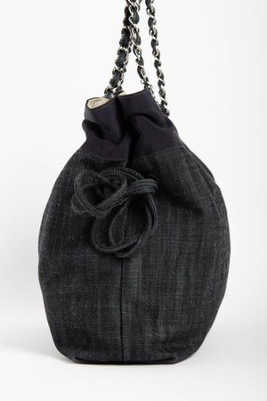 2000s Chanel Denim CC Drawstring Tote Bag