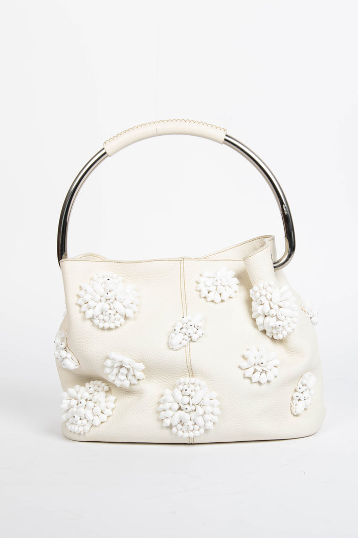 2010s Prada Cream Leather Embellished Bucket Bag